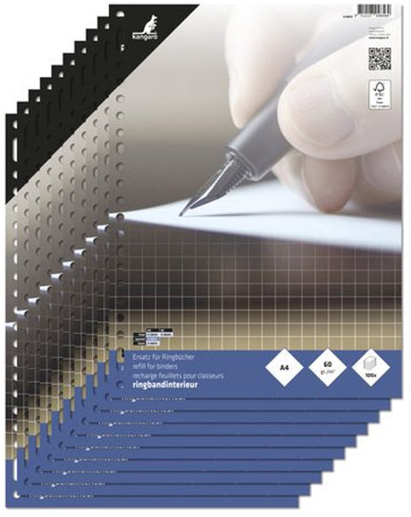Kangaro-Ringbuch innen A4 – Diamant 10 mm – 60 Gramm – 23 Löcher – 10 Sets – Ringbuchpapier