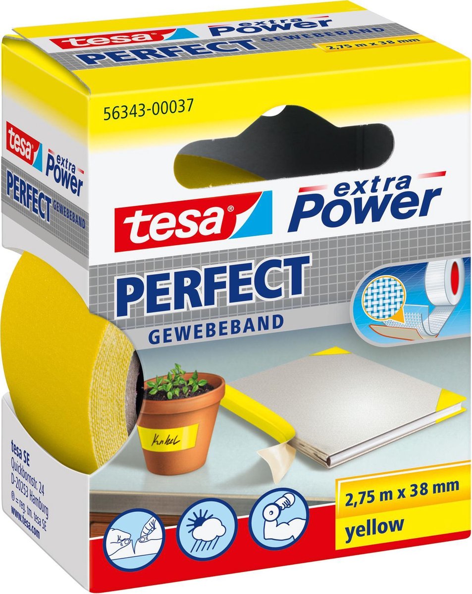 Tesa Perfect 56343-00037-03 Textilband Extra Power Gelb (L x B) 2,75 m x 38 mm 1 Stück