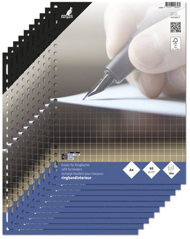 Kangaro ringbandinterieur a4 - ruit 10mm - 60 grams - 23-gaats - 10 sets - ringbandpapier