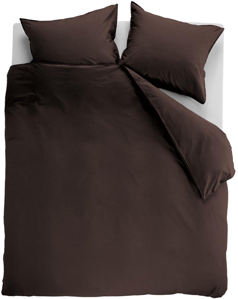 Ambiante cotton uni dekbedovertrek - effen - lits-jumeaux xl - 260x200 220 cm - bruin