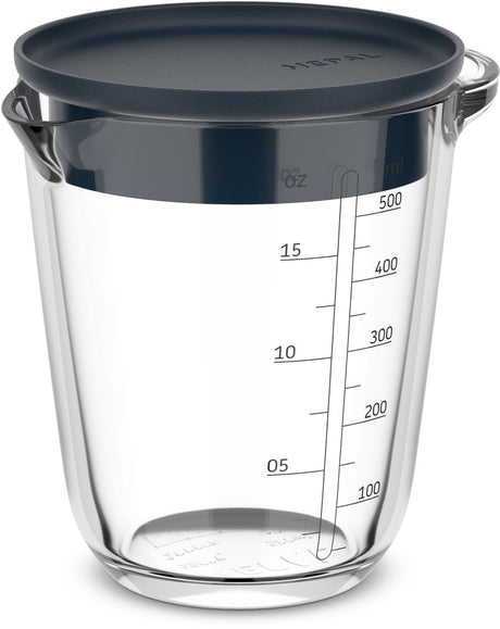 Glasmessbecher 500 ml mit Deckel marineblau | 4 Stück
