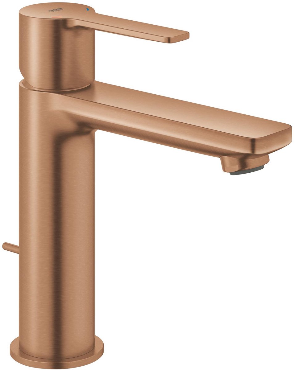 Grohe lineare neue S-Size-Waschtischarmatur – mit Ablaufgarnitur – Ecojoy – Fastfixation Plus – gebürsteter warmer Sonnenuntergang