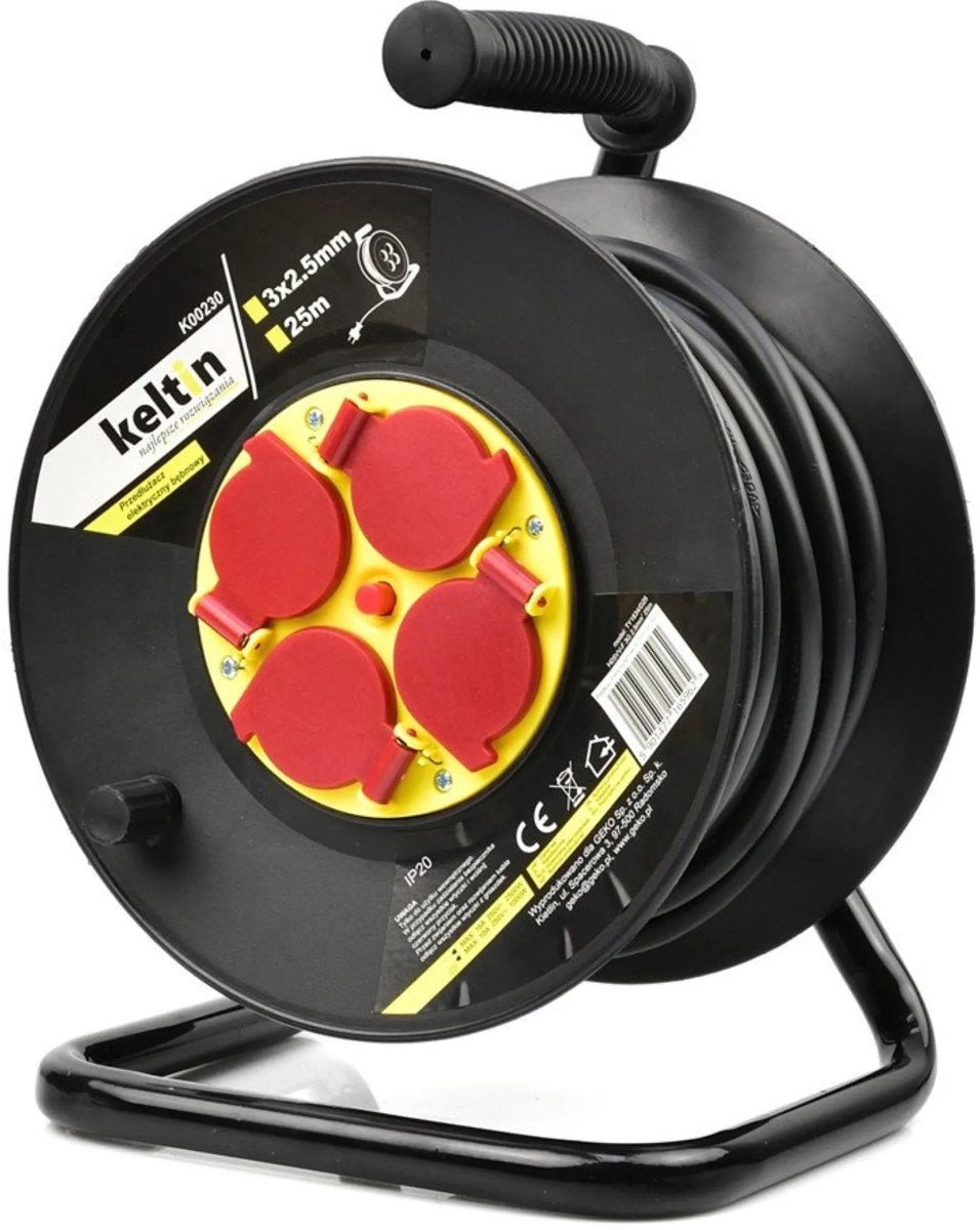 Keltin verlengsnoer op haspel - 25m - 3x2,5mm - thermische beveiliging - 4 stopcontacten