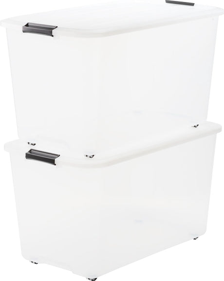 Iris topbox opbergbox - 70l - kunststof - met wielen - transparant - set van 2