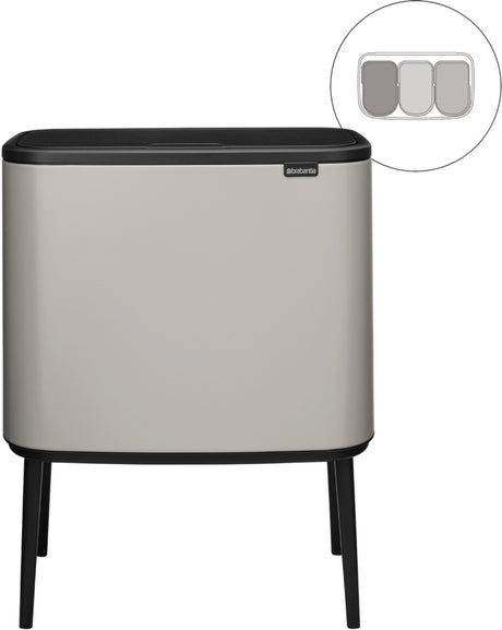 Brabantia Bo Touch Bin Abfallbehälter – 3 x 11 Liter – Mülltrennung – Soft Grey