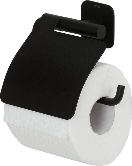 Tiger colar - wc rolhouder met klep - zonder te boren - toiletrolhouder zelfklevend - zwart