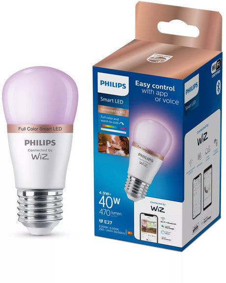 Philips smart lighting - led-lamp - e27 fitting - rgb - gekleurd en instelbaar wit licht - dimbaar - 40w - kogellamp: p45 - wifi