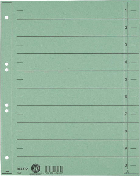 Leitz Registerkarton mit Skala – beschreibbare Register, 2 4-Ringe – für Ordner und Ringbücher – grün