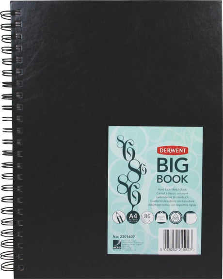 Derwent Spiralgebundenes Hardcover-Skizzenbuch im A4-Format zum Zeichnen und Schreiben – 86 Blatt – säurefreies Papier – professionelle Qualität – Schwarz