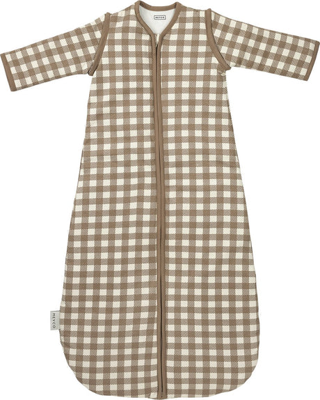 Meyco baby vichy square baby slaapzak met afritsbare mouwen - dark taupe - 60cm - 2.5 tog