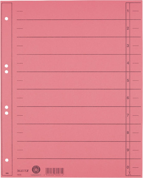 Leitz Registerkarton mit Skala – beschreibbare Register, 2 4-Ringe – für Ordner und Ringbücher – rot