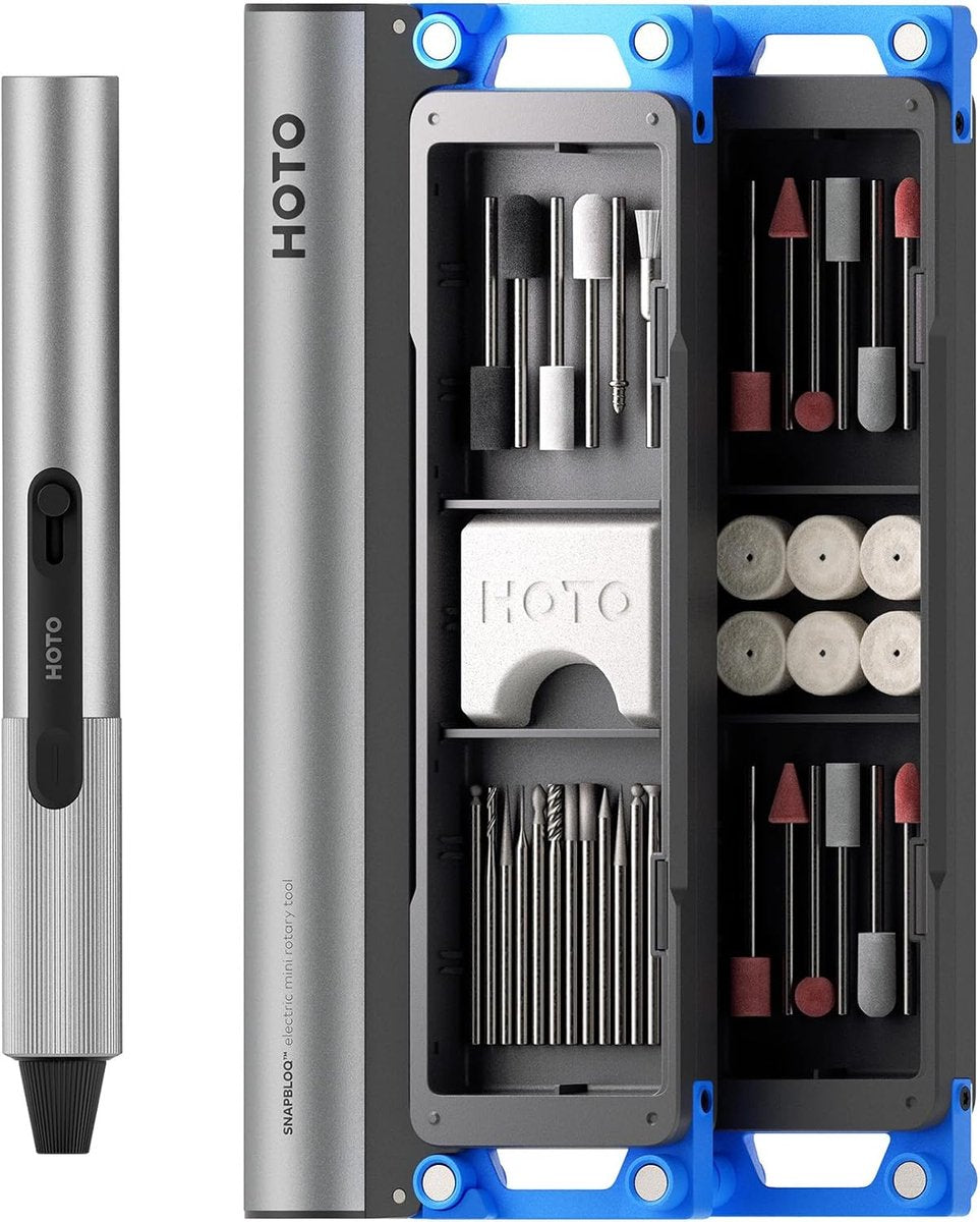 Hoto Snapbloq™ R-A04 Elektrischer Mini-Drehwerkzeugsatz (38-teilig) – Elektrischer Mini-Drehteller – Kabelloser Gravierstift – 22.000 U/min – Bürstenloser Motor – 38 Zubehörteile – Präzisionswerkzeuge für Heimwerker, 3D-Druck und Basteln