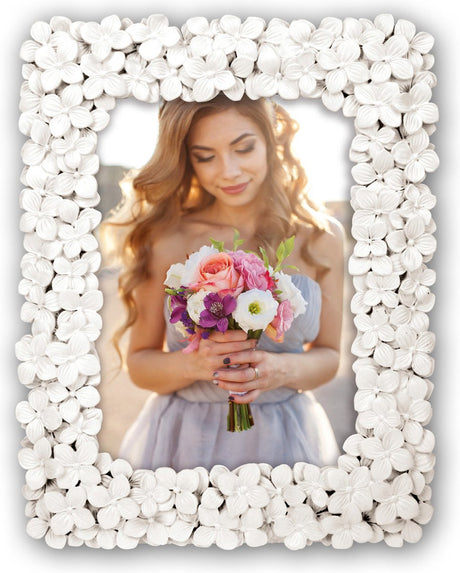 Zep fotolijstje - witte bloemen - voor foto van 15 x 20 cm - bruiloft huwelijk fotolijstje
