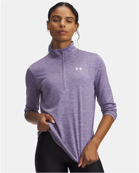 Under Armour Tech 1 2 Zip-Twist-PPL Damen-Sportpullover – Lila Luxus – Weiß