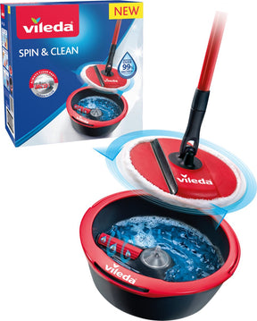 Vileda Spin Clean – Wischmopp-Set – Always-Clean-Pad – biegsamer Kopf aus Mikrofasern 2in1