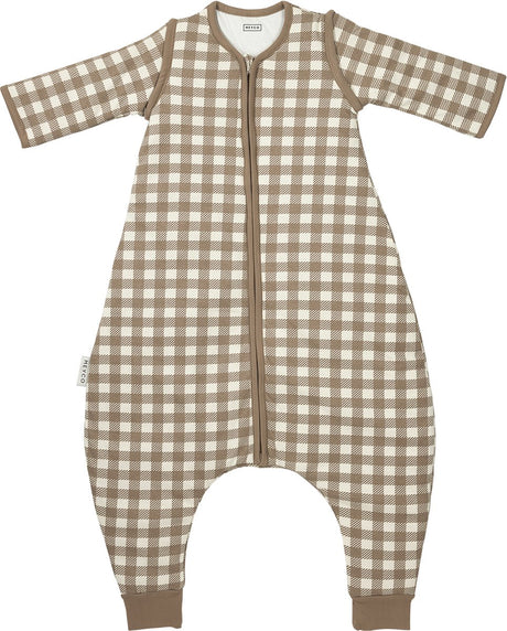 Meyco baby vichy square slaapoverall jumper - afritsbare mouwen - dark taupe - 104cm - 2.5 tog