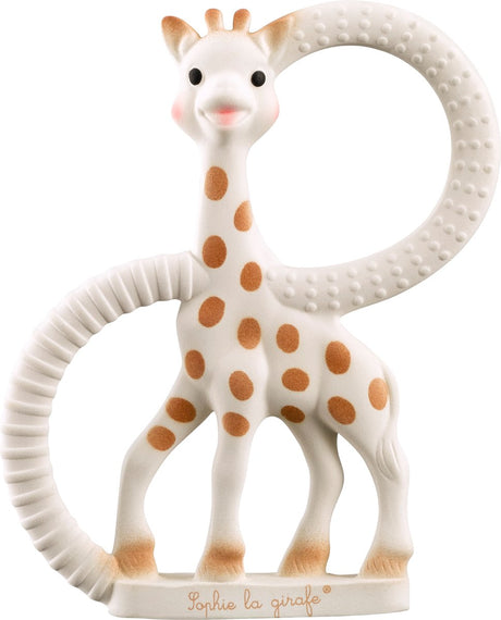 Weicher Beißring Sophie die Giraffe – Babyspielzeug – Mutterschaftsgeschenk – Geschenk zur Babyparty – 100 % Naturkautschuk – in weißer Geschenkbox – ab 0 Monaten – braun-beige