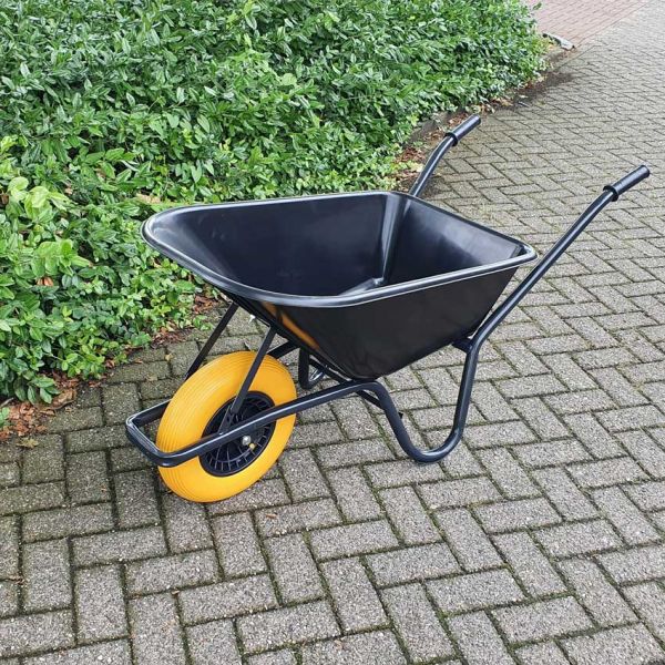 Schubkarre, schwarzer Kunststoffbehälter, 85 Liter, HQ, auslaufsicher