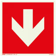 Rotes Schild mit Pfeil ftlm - 150x150 mm selbstklebend.