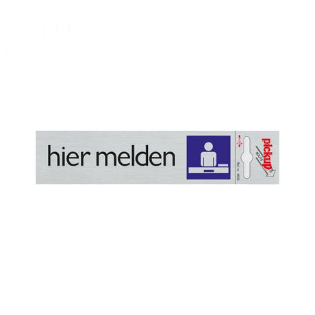 Aluschild hier melden - 165x44 mm selbstklebend.