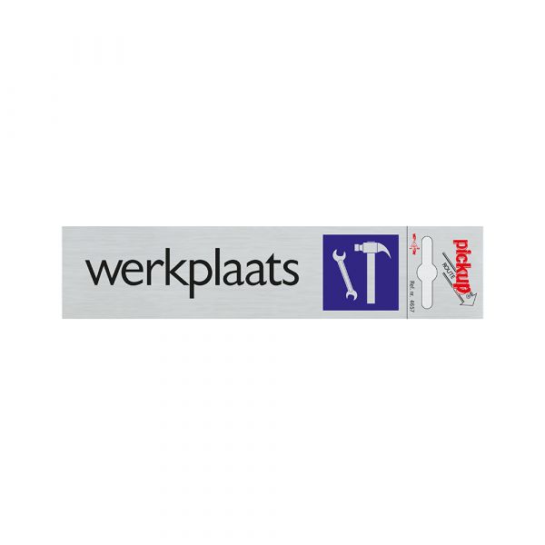 Werkstattschild aus Aluminium - 165x44 mm selbstklebend.