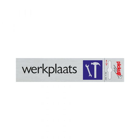 Werkstattschild aus Aluminium - 165x44 mm selbstklebend.
