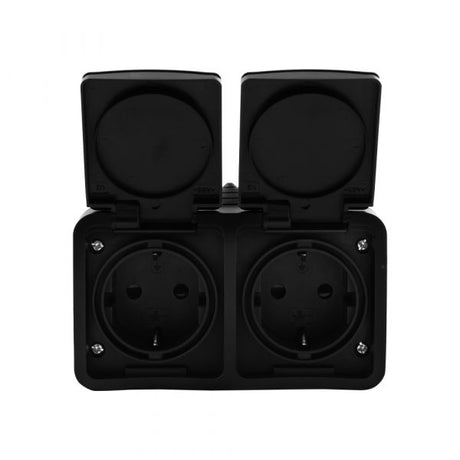 AC-Steckdose Aufputz - 2-fach - horizontal - schwarz