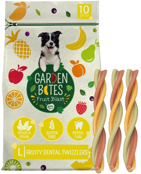 Garden Bites duvoplus – fruchtige Dental Twizzlers Hundesnacks – Hundeleckerlis – vegetarisch, glutenfrei – groß 10 Stück