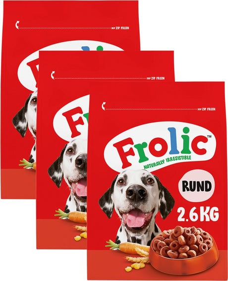 Frolic hondenbrokken - compleet droogvoer - rund, worteltjes granen - 3x2.6 kg