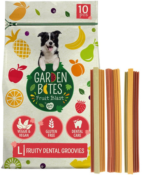 Garden Bites Duvoplus – fruchtige Dental Groovies Hundesnacks – Hundeleckerlis – vegetarisch, glutenfrei – groß 10 Stück