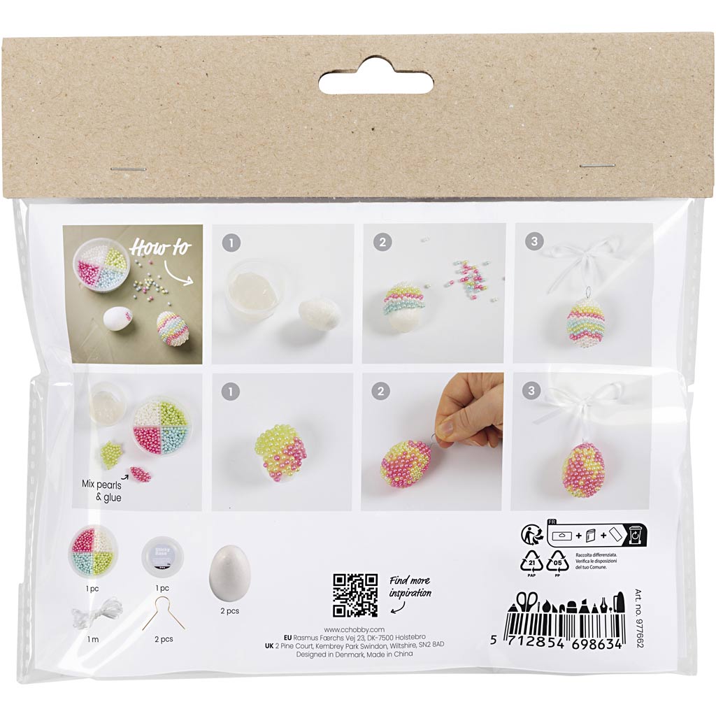 Creativ Company Mini Hobbyset Modeling Egg mit Perlen, 2st.