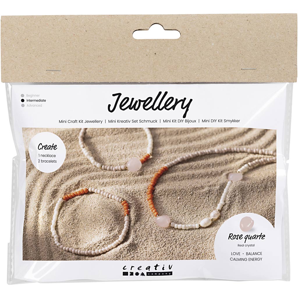 Creativ Company Mini-Hobby-Set Schmuck, Rosenquarz-Halskette und -Armband, 1 Box