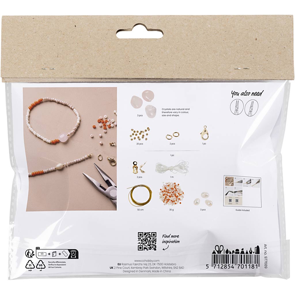 Creativ Company Mini-Hobby-Set Schmuck, Rosenquarz-Halskette und -Armband, 1 Box