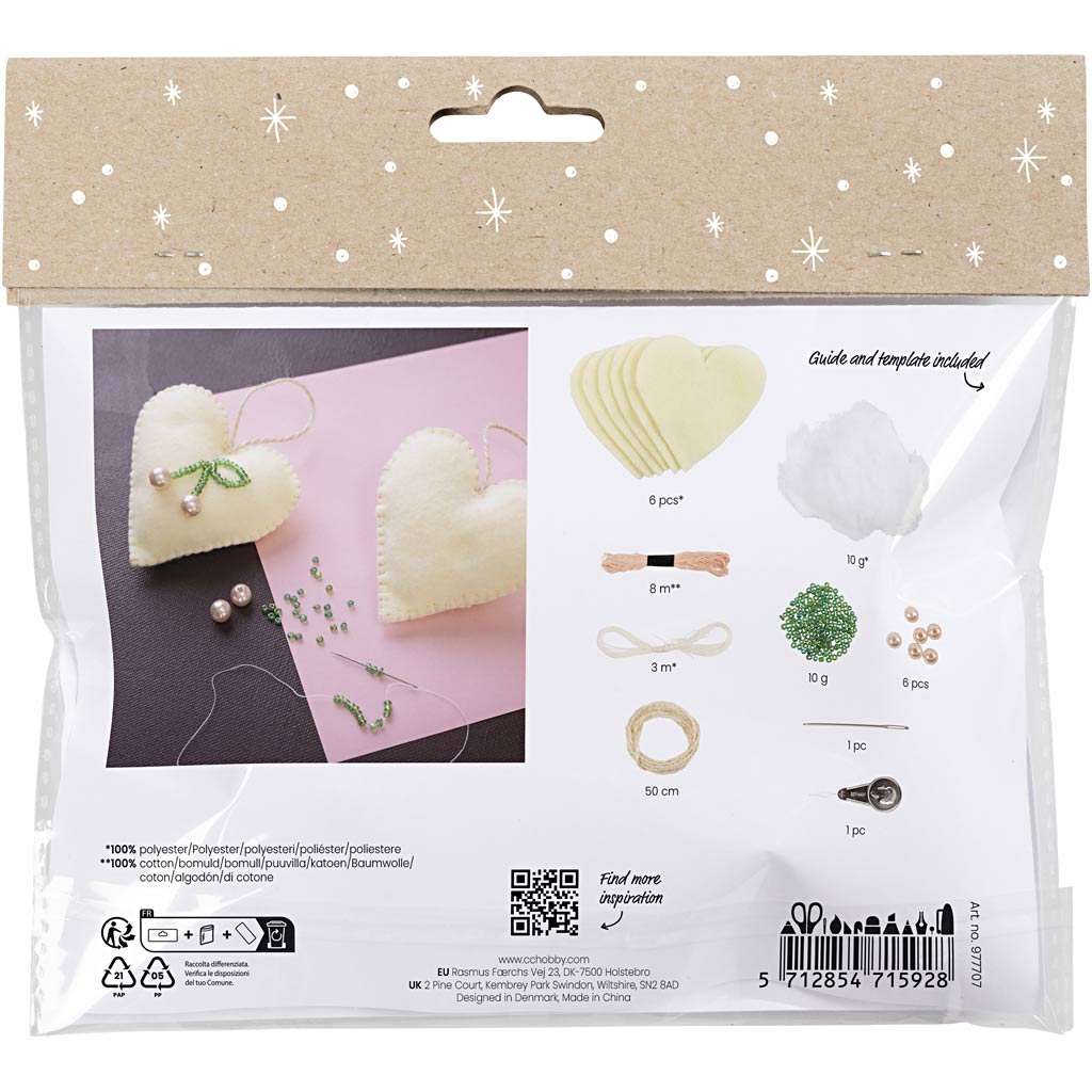 Creativ Company Mini-Hobby-Set Nähen, Herzen, gebrochenes Weiß, 1 Box