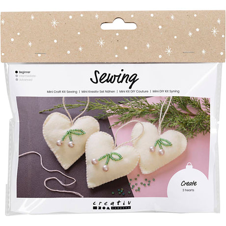 Creativ Company Mini-Hobby-Set Nähen, Herzen, gebrochenes Weiß, 1 Box