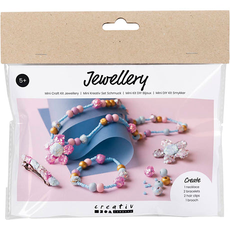 Creativ Company Mini-Hobby-Set, Schmuck, Halskette, Armband, Clips, Brosche, Blau, Hellblau, Pastellrosa, 1 Box