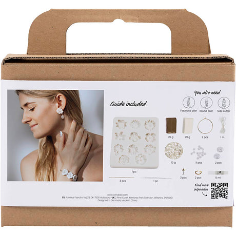 Creativ Company Mini-Hobby-Set Schmuck, Ohrringe, Armband und Halskette mit Blumendesign, Beige, Hellbeige, Beige, 1 Box