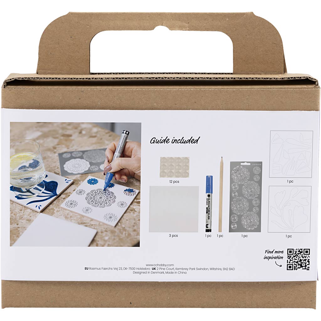 Creativ Company Mini-Hobby-Set Dekoration, Porzellan-Untersetzer, blau, 1 Box