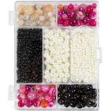 Creativ Company Kreativbox Schmuck, Achate, Größe 2,6-10 mm, Lochgröße 0,8-1,8 mm, ca. 2740 Teile, beige, schwarz, rosa, weißes Perlmutt, 1 Box