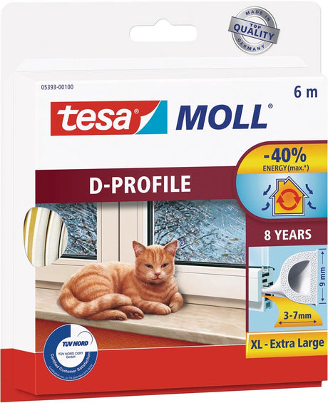 Tesa Moll Dichtungsstreifen 05393 D-Profil – 9 mm x 6 m, weiß