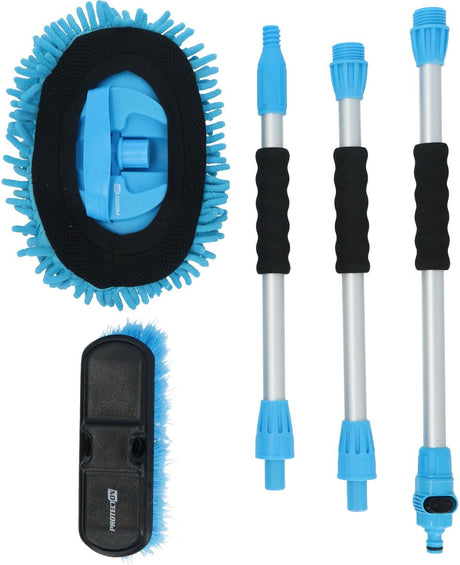 Protecton Autowaschbürsten-Set – 5-teilig – Waschbürste Chenille-Mopp – Griff aus 3 Teilen – maximale Länge 130 cm – Gardena-Anschluss