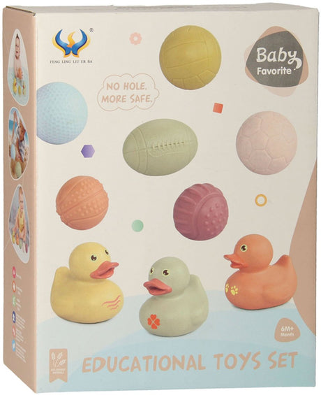 Lobbes Spielzeug zum Beispiel, Badespielzeug-Set mit sensorischen Badebällen, Gummienten, Pastell