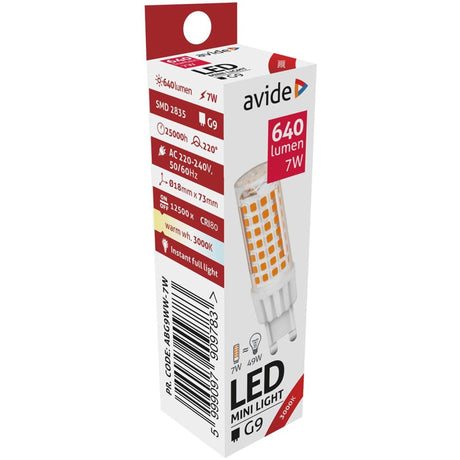 Avide LED-Lampe 7 W, G9-Fassung, 3000 Kelvin warmweiß, 640 Lumen.