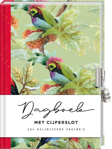 Tagebuch mit Vögeln mit Zahlenschloss.