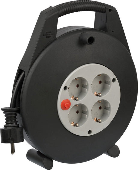 Brennerstuhl vario line Kabelbox 4-fach Mini-Kabeltrommel (innenliegende Kabeltrommel für den Hausgebrauch, 10m Kabel, Made in Germany) schwarz grau