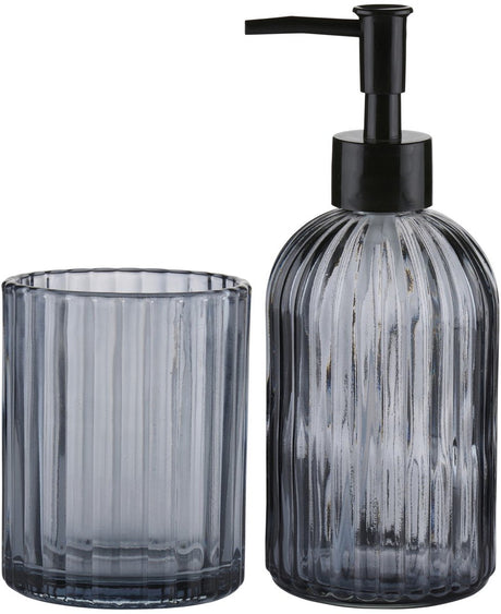 Arti casa zeepdispenser en beker set - glas - stijlvol duo voor de badkamer - compact en modern design - geschikt voor dagelijks gebruik - praktisch en sfeervol - 15x8x19 cm - groen