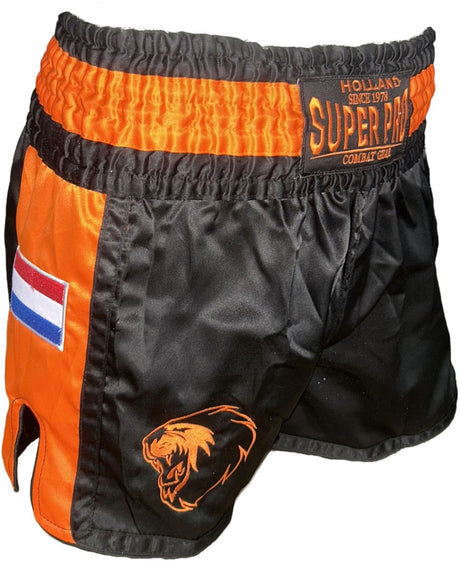 Super pro nations holland kickboks broekje zwart oranje (beschikbaar in verschillende maten) xxxs