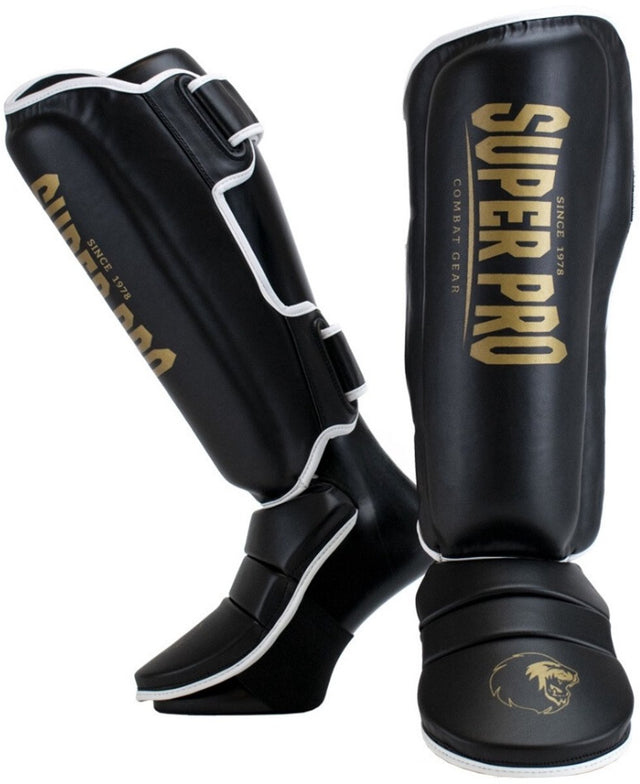 Super pro combat gear scheenbeschermer protector se zwart goud wit extra large