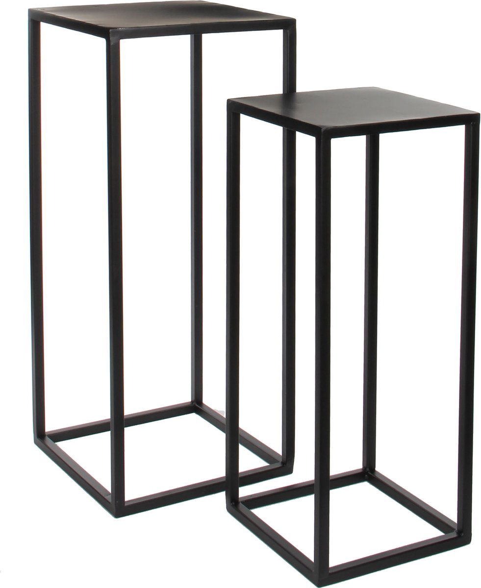 Mica decorations bijzettafels goa - 2 stuks - metaal - zwart - 70 cm - plantenhouder plantentafel - woonaccessoires