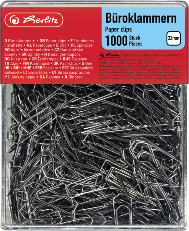 Herlitz paperclips - verzinkt - 32 mm - 1.000 stuks